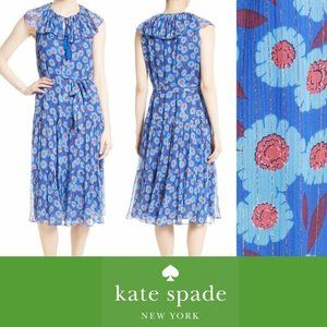 Kate Spade Floral Dress Womens Size XXS Blue Tangier Chiffon Sleeveless Silk